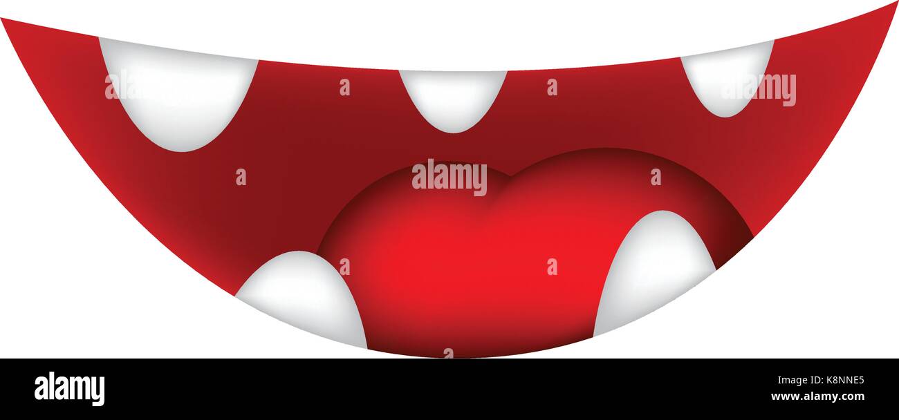 Cartoon sorriso, la bocca, le labbra con i denti e la lingua. illustrazione vettoriale isolati su sfondo bianco Illustrazione Vettoriale