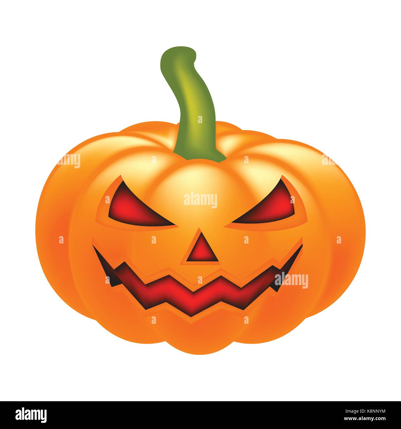 Zucca di Halloween illustrazione vettoriale, Jack O Lantern isolati su sfondo bianco. Scary arancione foto con gli occhi e con la luce di una candela all'interno.; Illustrazione Vettoriale