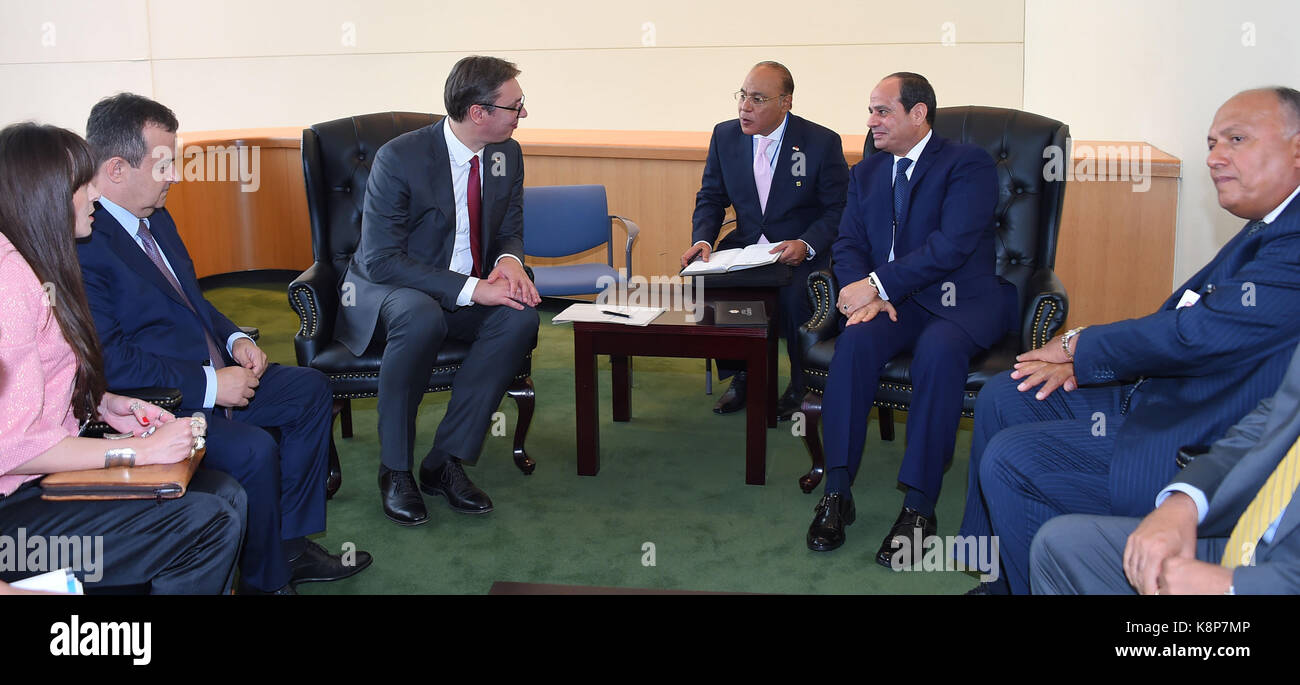 New York, New York, Samoa americane. 19 Settembre 2017. Il Presidente egiziano Abdel Fattah al-Sisi incontra il Presidente serbo Alexander Vucic, a New York il 19 settembre 2017 a New York Credit: Egyptian President Office/APA Images/ZUMA Wire/Alamy Live News Foto Stock