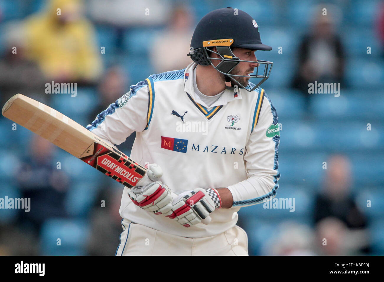 Leeds, Regno Unito. Xx Settembre, 2017. jack (pendente yorkshire vichinghi) rivolta verso il bowler yorkshire ccc v warwickshire ccc mercoledì 21 settembre 2017 a headingley. foto di mark p doherty. Credito: catturati fotografia di luce limitata/alamy live news Foto Stock