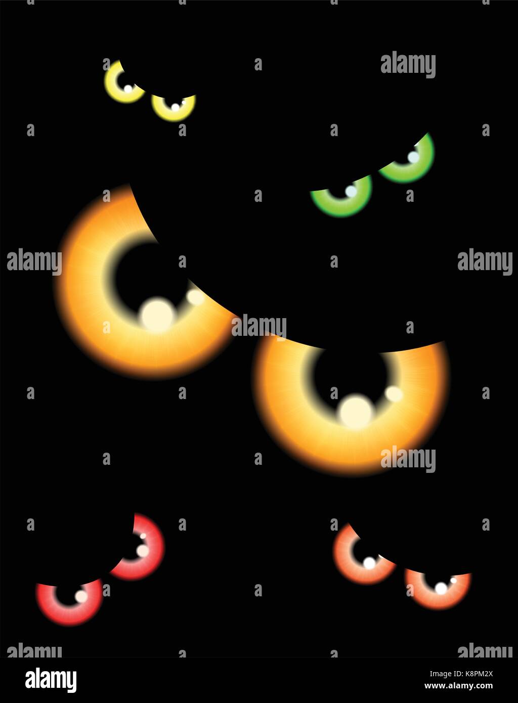 Immagine di happy Halloween spooky background design piatto. Illustrazione Vettoriale di invito scheda con scary sanguinosa occhi, bulbi oculari Illustrazione Vettoriale