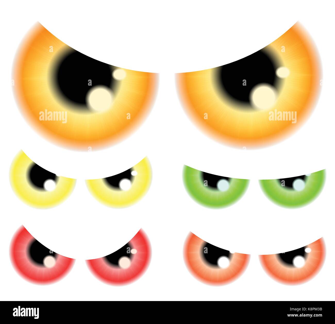 Set di happy Halloween spooky, scary occhi, bulbi oculari, iris, allievo. Illustrazione di vettore isolato su sfondo bianco. Illustrazione Vettoriale