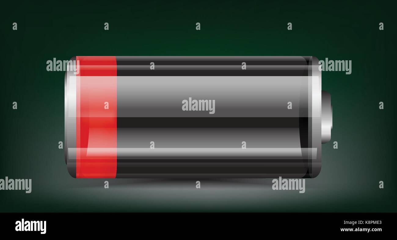 Vector trasparente illustrazione della batteria. Carica bassa della batteria rosso su sfondo scuro Illustrazione Vettoriale