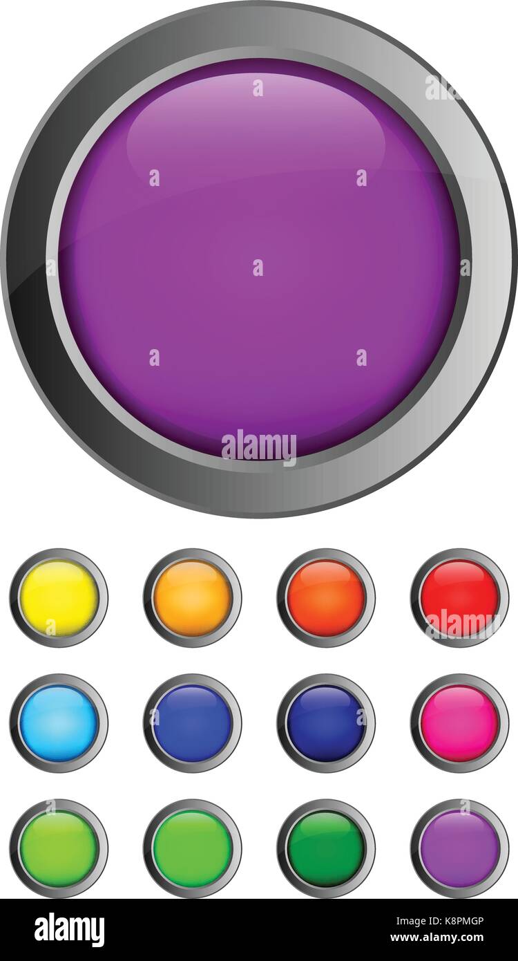 Set di colorata lucida isolato vettore pulsanti web. Belli i pulsanti di internet su sfondo bianco. Illustrazione Vettoriale