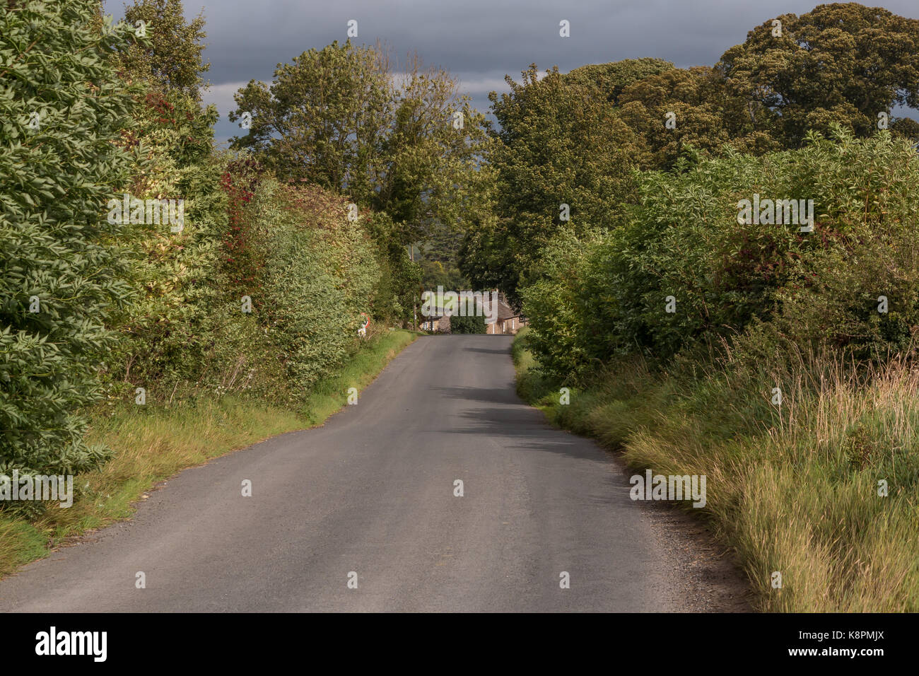 Paesaggio di Teesdale, il villaggio di conservazione di Barningham, inferiore Teesdale, Regno Unito dalla moor road su un ventoso inizio pomeriggio autunnale Settembre 2017 Foto Stock