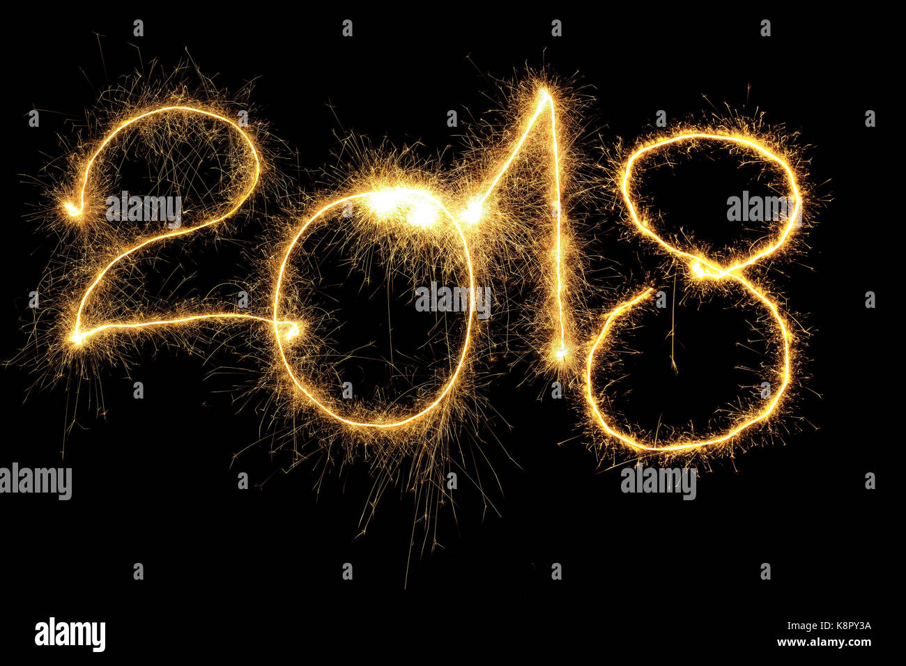 Nuovo anno 2018 formata da scintille cifre su sfondo nero Foto Stock
