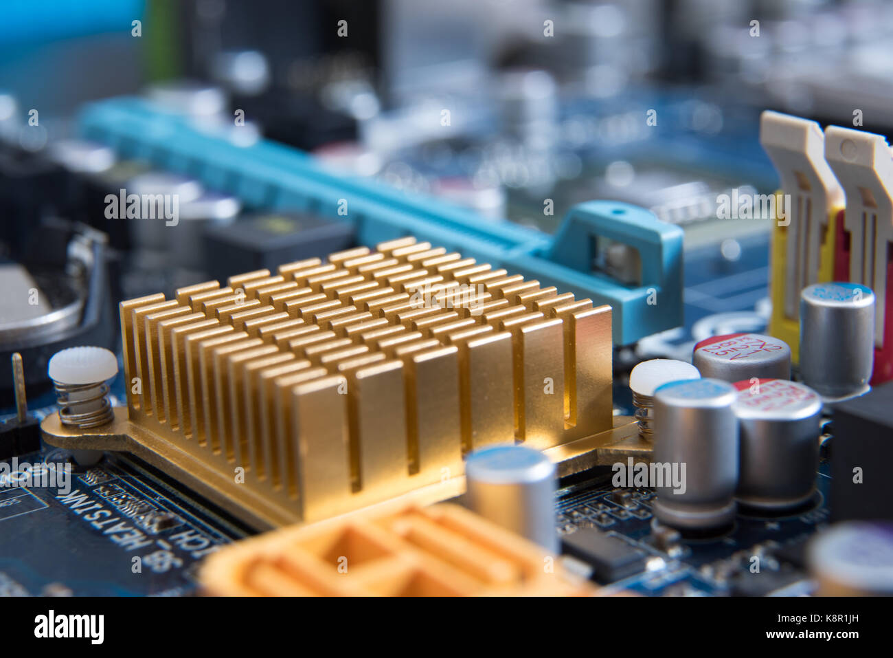Closeup scheda a circuito elettronico dello sfondo. Foto Stock