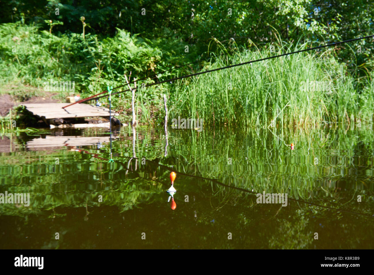 La pesca galleggiante sull'acqua del lago Foto Stock