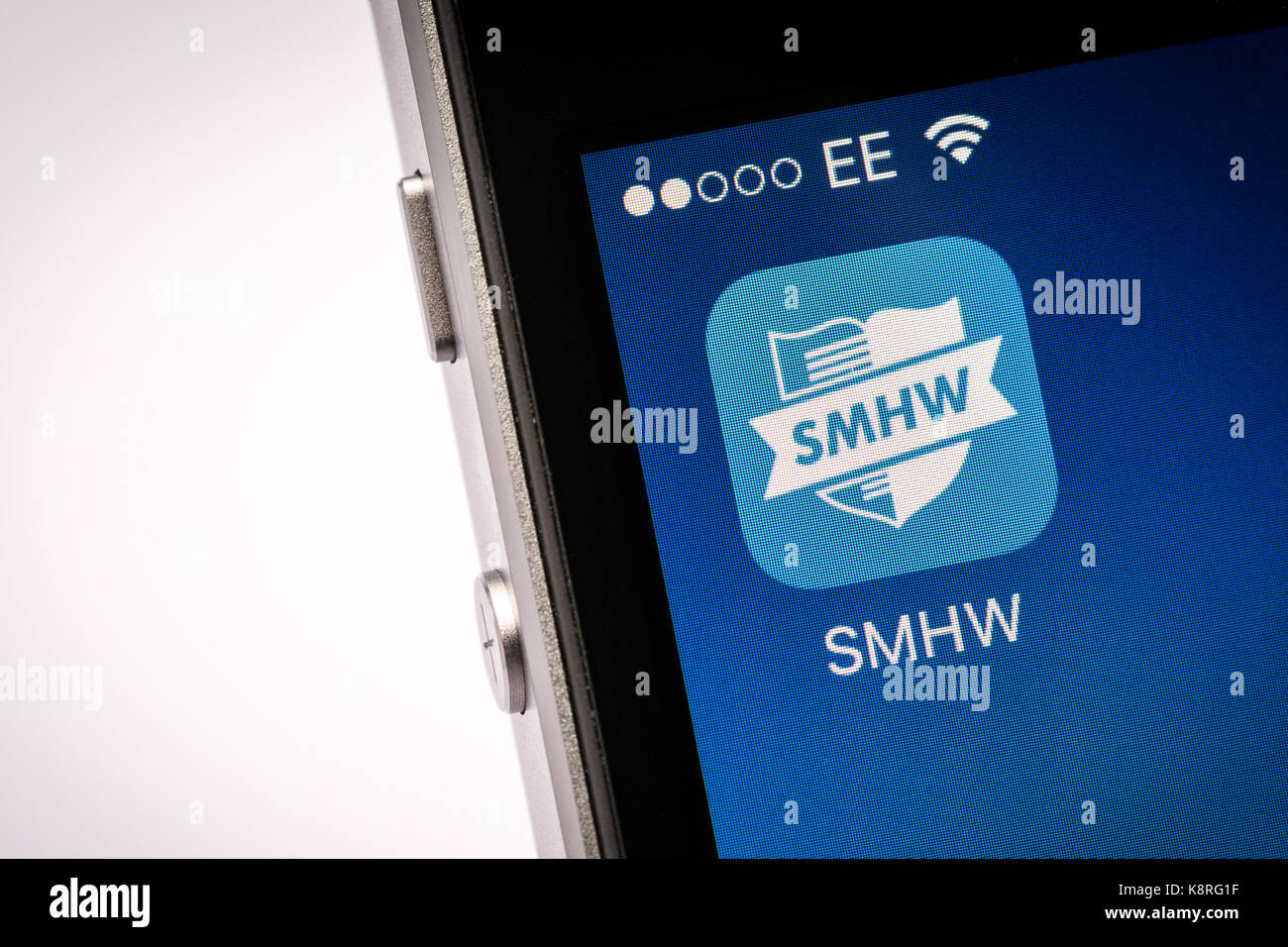 SMHW Visualizza il mio lavoro a casa app su un iPhone cellulare Foto Stock