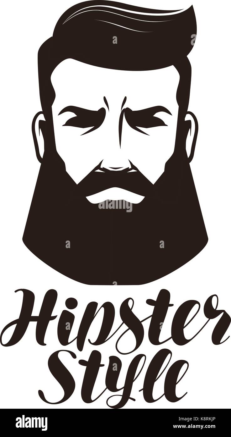Hipster stile. ritratto di uomo barbuto, logo o etichetta. lettering illustrazione vettoriale Illustrazione Vettoriale