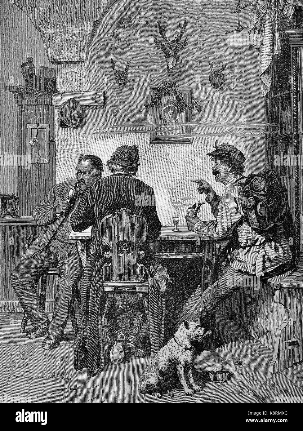 Un tanto chiacchierato-intorno a pettegolezzi e impostore disturbare la gente del posto in una locanda del paese con i suoi racconti, ein Schwätzer vielgereister und Wichtigtuer belästigt die Einheimischen in einem Dorfgasthaus mit seinen Erzählungen, digitale migliorata la riproduzione di una xilografia, pubblicata nel XIX secolo Foto Stock Un tanto chiacchierato-intorno a pettegolezzi e impostore disturbare la gente del posto in una locanda del paese con i suoi racconti, ein Schwätzer vielgereister und Wichtigtuer belästigt die Einheimischen in einem Dorfgasthaus mit seinen Erzählungen, digitale migliorata la riproduzione di una xilografia, pubblicata nel XIX secolo Foto Stock