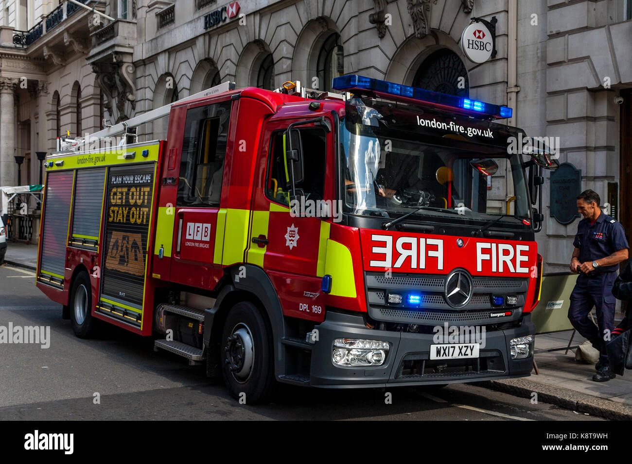 Un incendio del motore in Pall Mall, london, Regno Unito Foto Stock