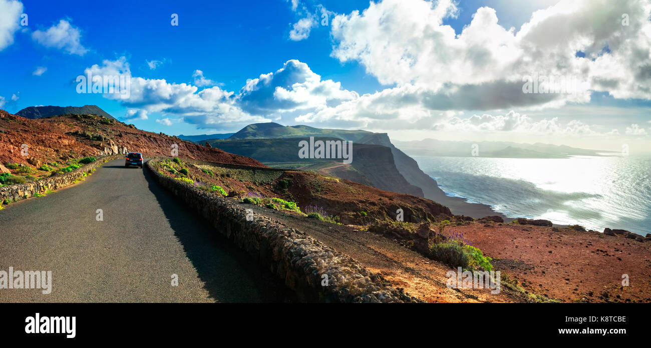 Impressionante paesaggio vulcanico,mirador del rio,lanzarote isole canarie,,Spagna. Foto Stock