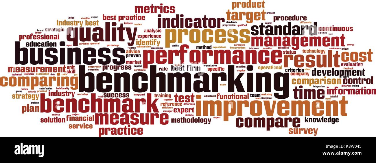 Parola di benchmarking il concetto di cloud. illustrazione vettoriale Illustrazione Vettoriale