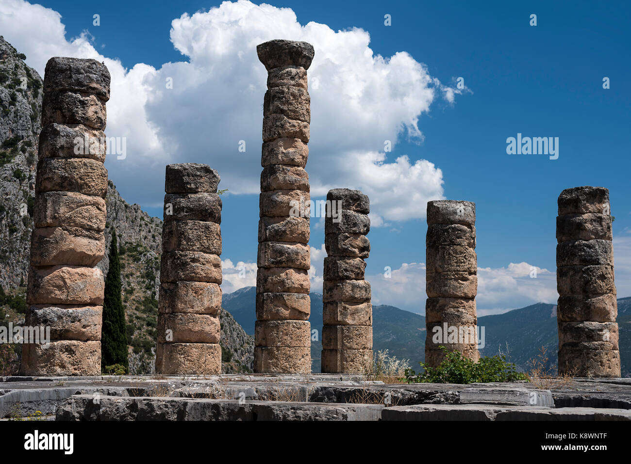 Tempio di Apollo a Delfi, Grecia Foto Stock