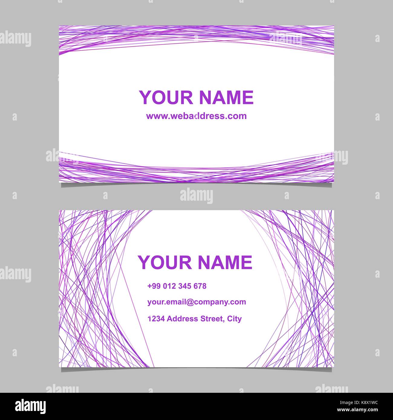 Moderno business card template set - disegno vettoriale con strisce arcuate su sfondo bianco Illustrazione Vettoriale
