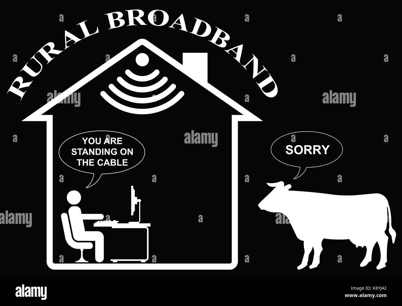 Rappresentazione comica di lenta casa rurale isolata a banda larga su  sfondo nero Foto stock - Alamy