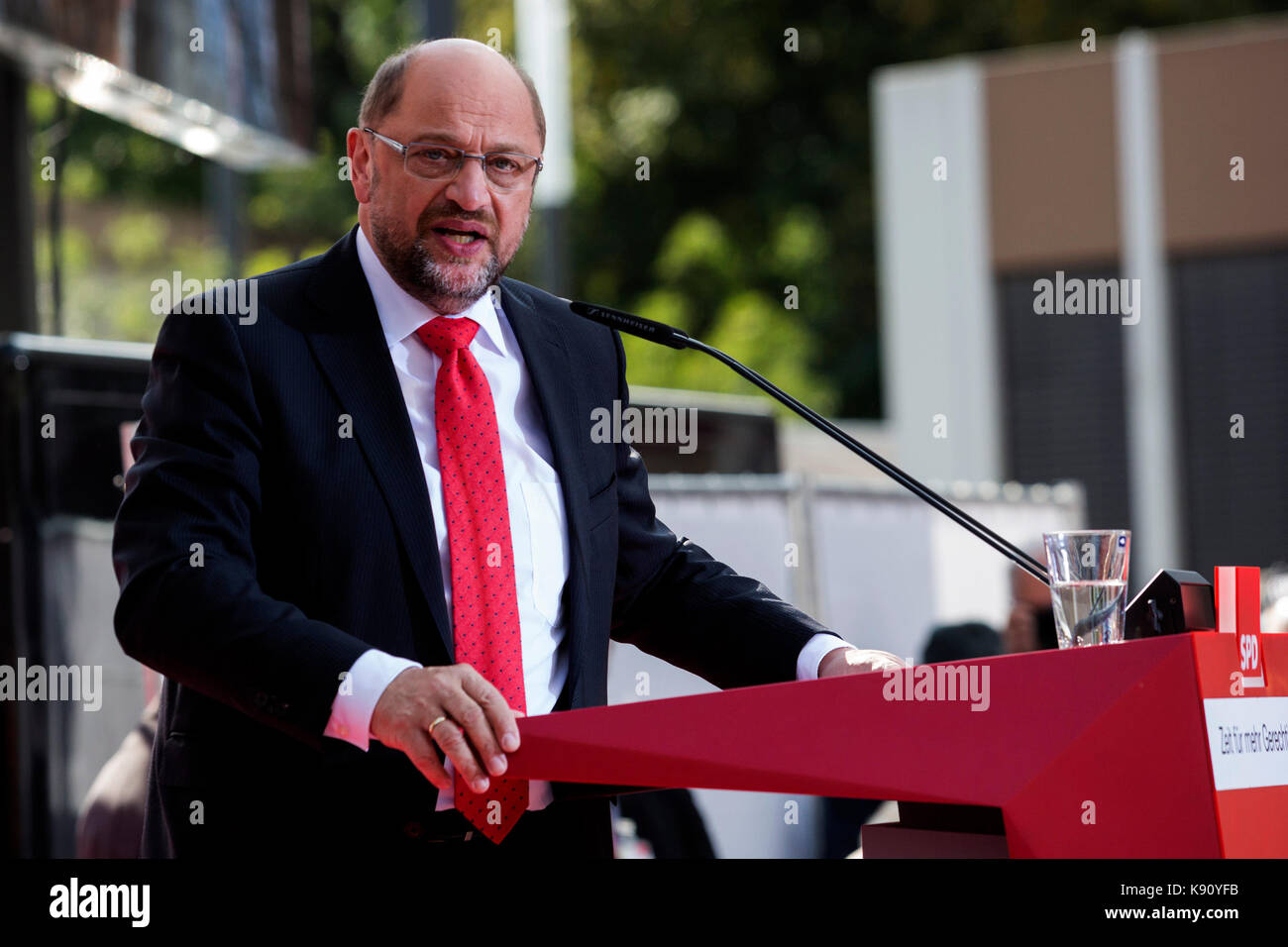 Gelsenkirchen (Germania). Il 20 settembre 2017. leader della SPD (socialdemocratici) e in corsa per diventare il prossimo chanceller della Germania nel Bundestag elezioni questa domenica, Martin Schulz assiste un rally a Gelsenkirchen, zona della Ruhr, Germania. Foto Stock