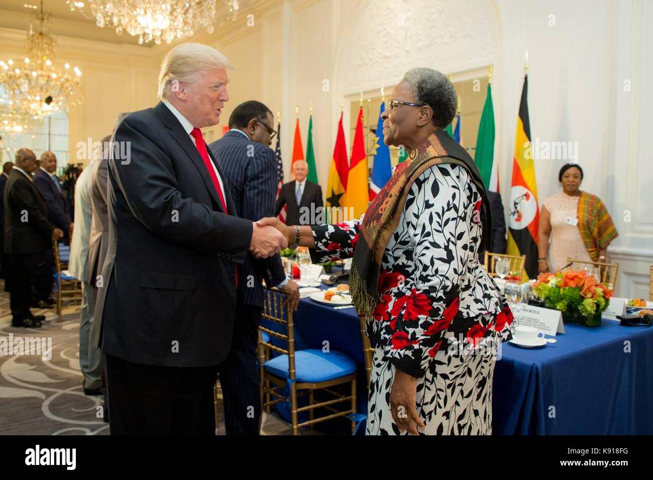 New york, new york, Stati Uniti d'America. Xxi sett, 2017. Presidente statunitense Donald Trump soddisfa con i leader africani a margine della 72esima sessione dell' assemblea generale delle Nazioni Unite presso il palace hotel il 20 settembre 2017 a New York City. Credito: planetpix/alamy live news Foto Stock