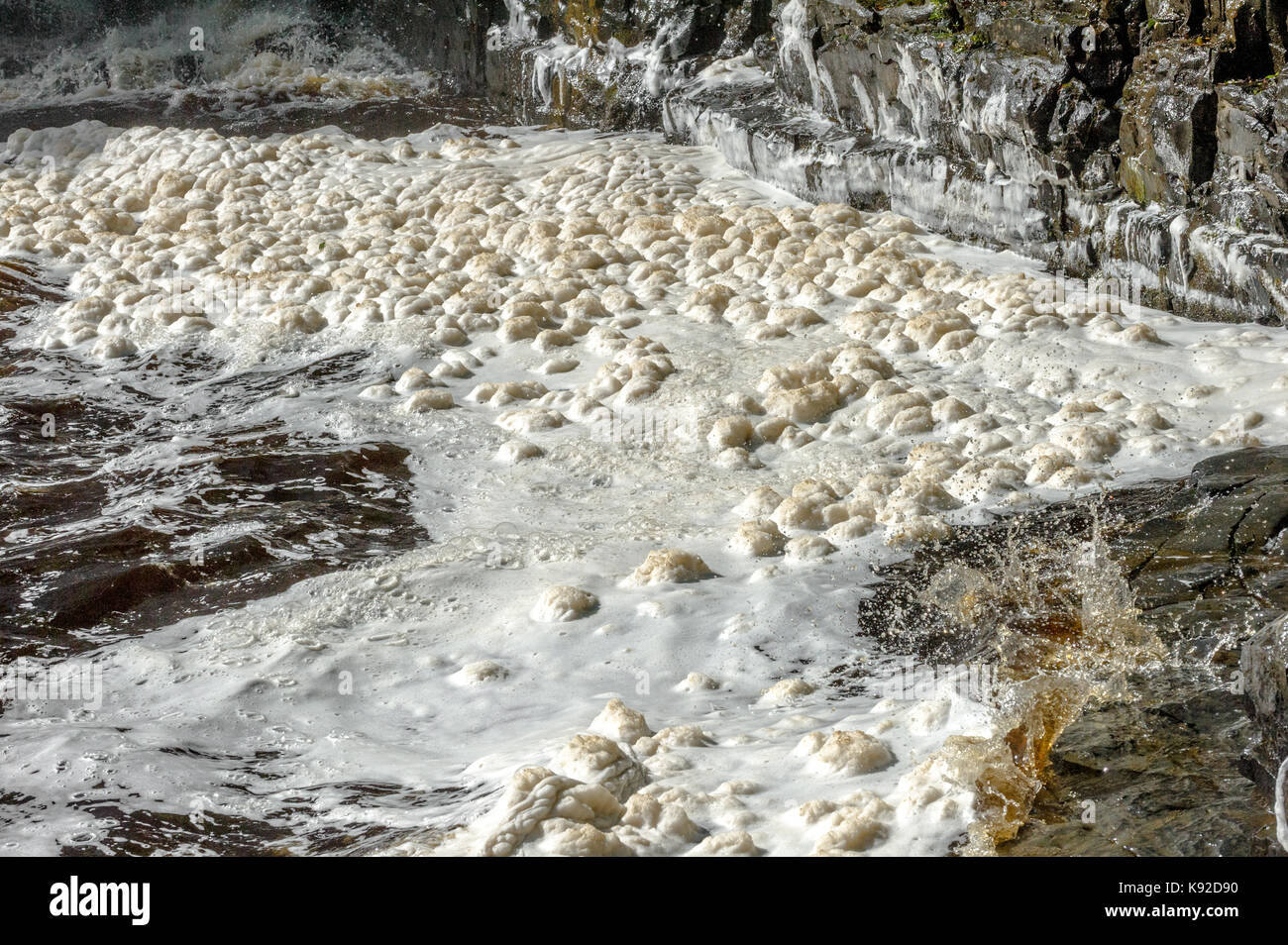 La formazione di schiuma sul Fiume Tees Foto Stock
