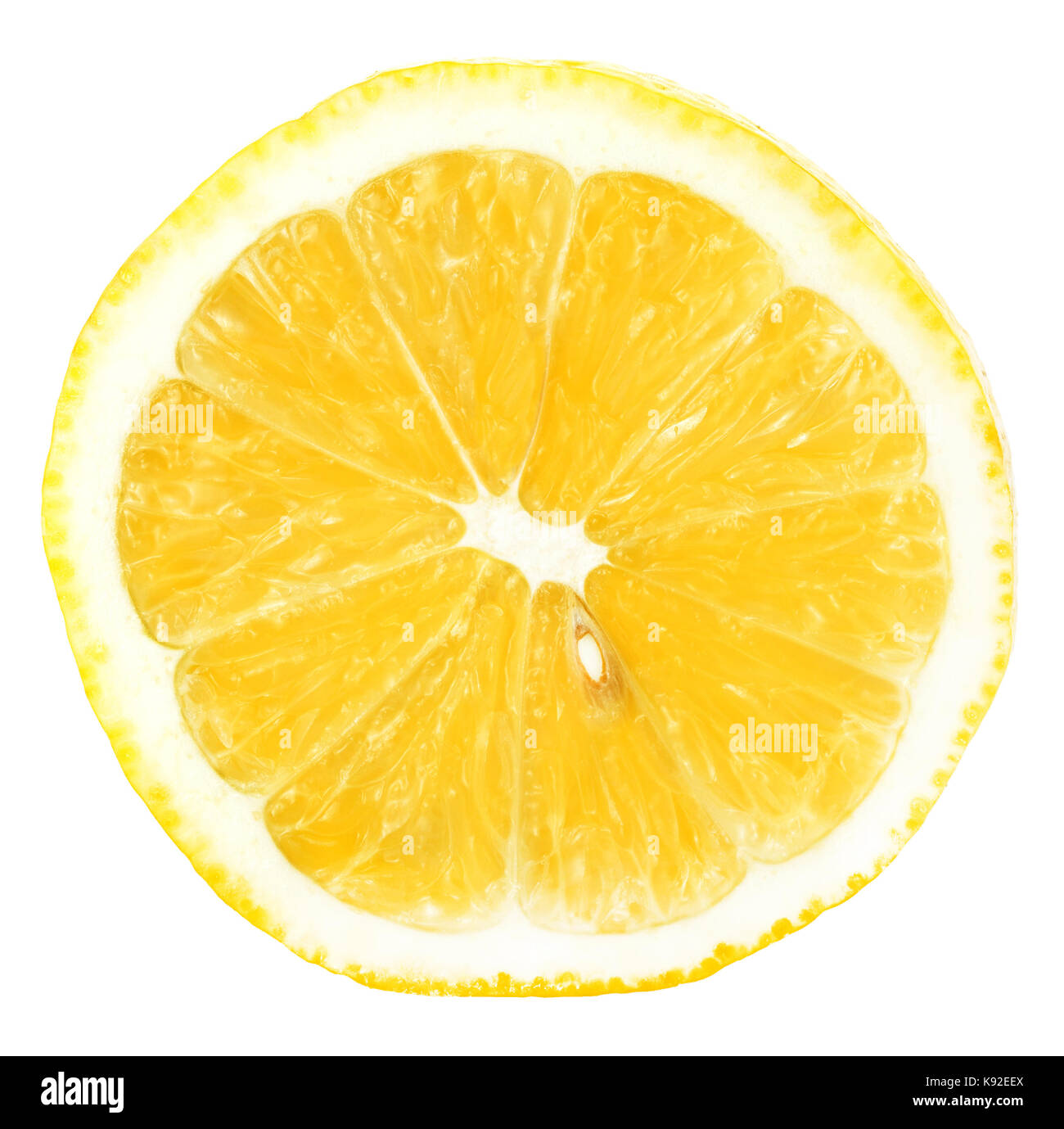 Giallo succosa fetta di limone isolatedon uno sfondo bianco Foto Stock