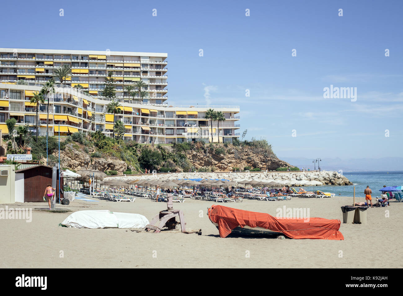 La spiaggia di Torremolinos, Spagna. Foto Stock