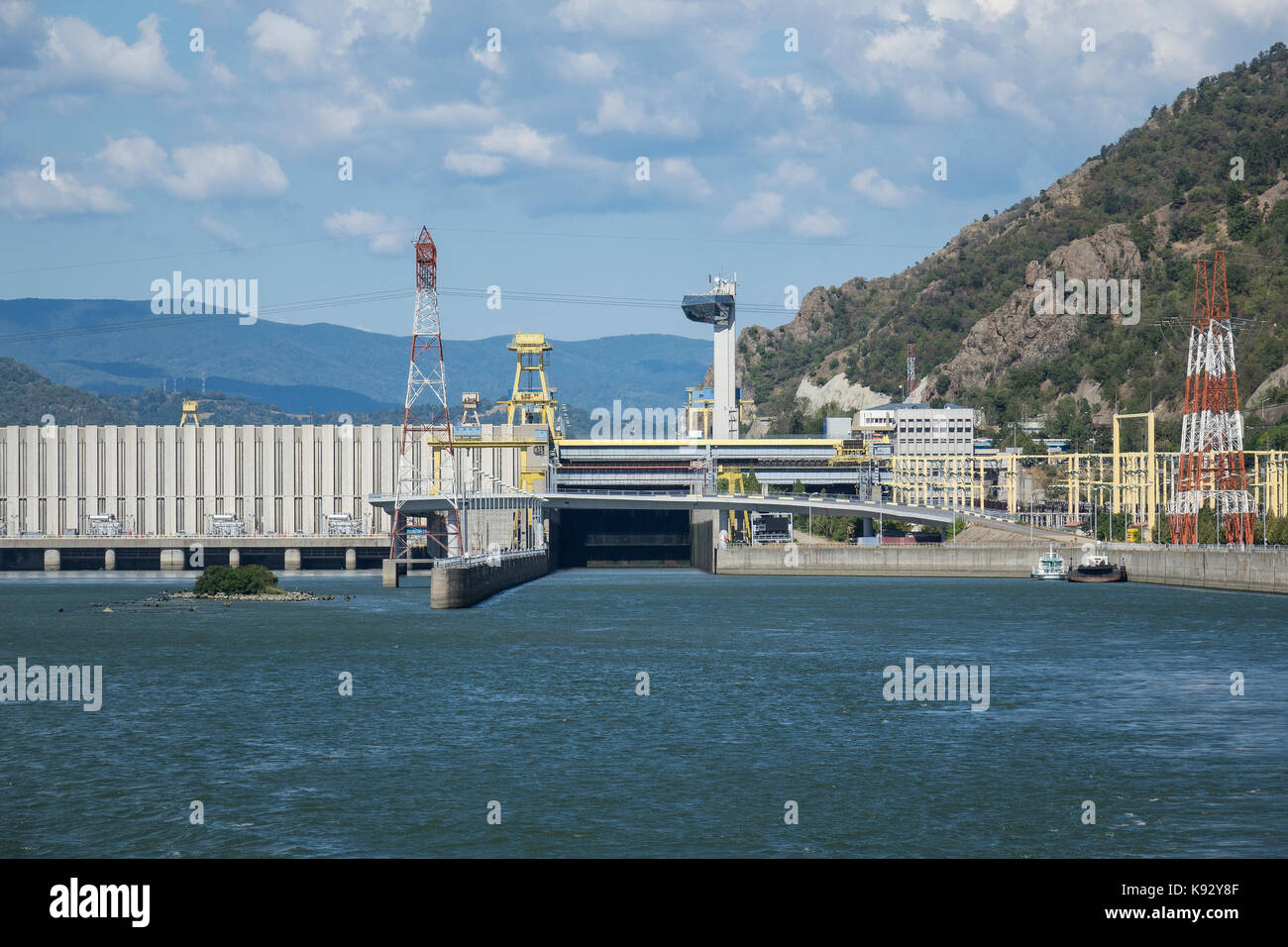 La Romania, il fiume Danubio, iron gate lock n.1 & centrale idroelettrica Foto Stock