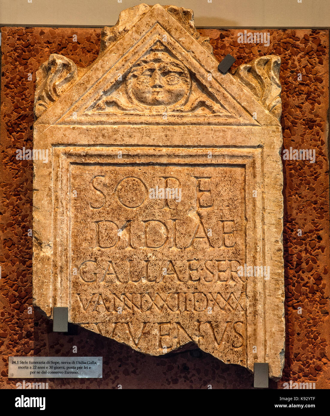 Italia Abruzzo vasto palazzo d'Avalos museo archeologico - stele funeraria romana di sope, servo di didia galla Foto Stock