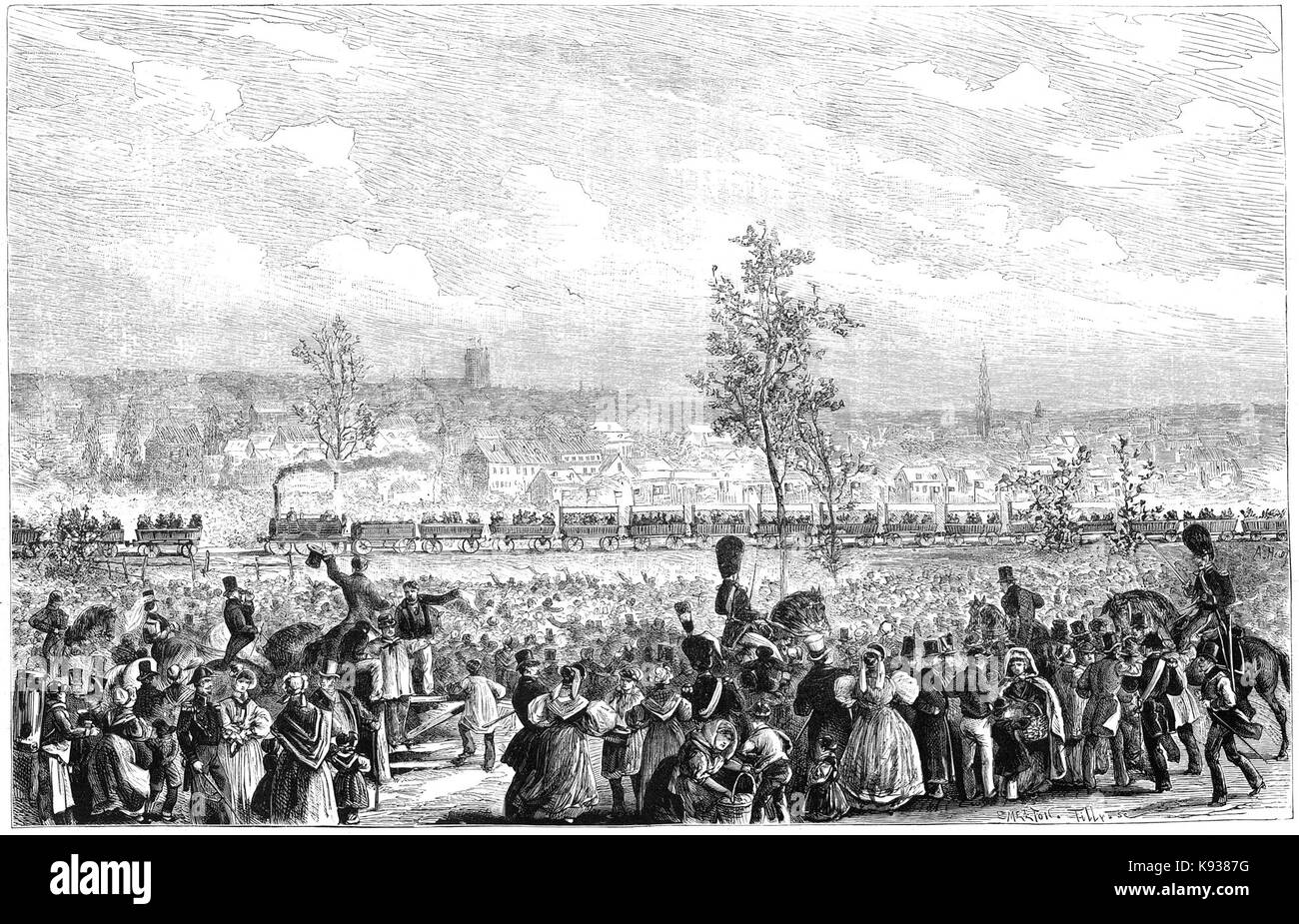 Le premier train de chemin de fer en Belgique le 5 mai 1835 Foto Stock