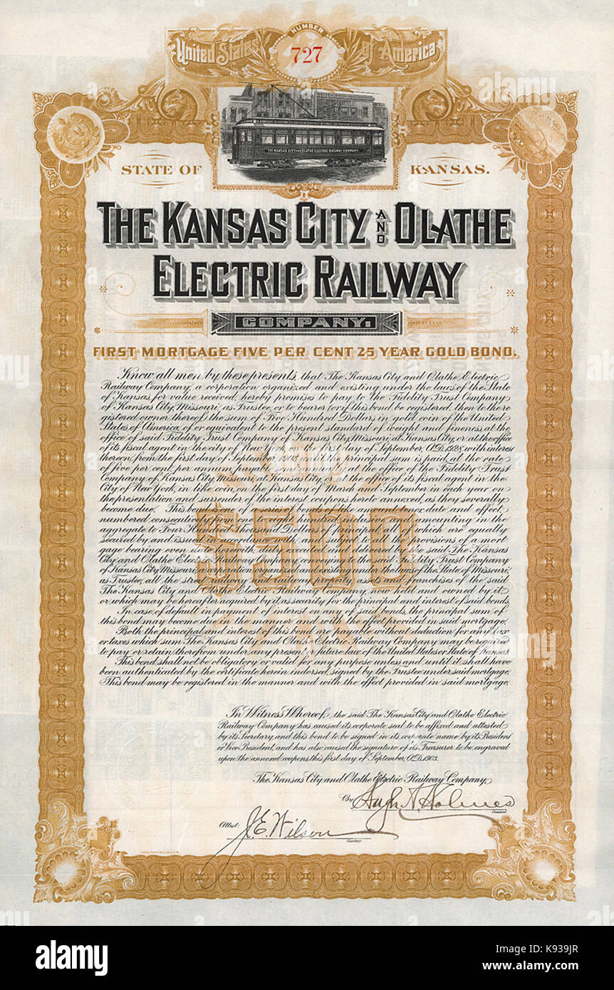 Kansas City e Olathe elettrica ferroviaria 1903 Foto Stock