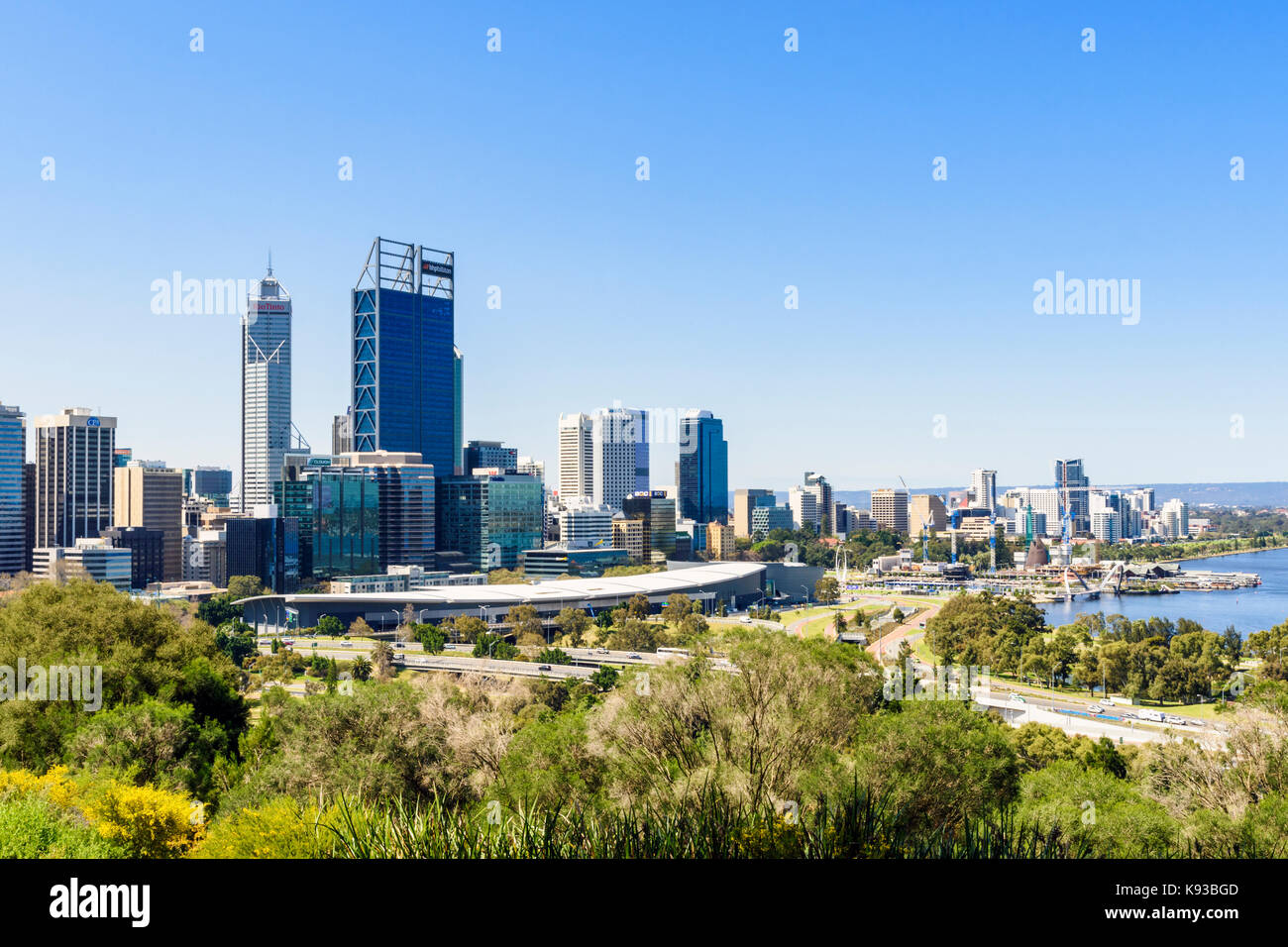Vista della città di Perth CBD da Kings Park, Australia occidentale, Australia Foto Stock