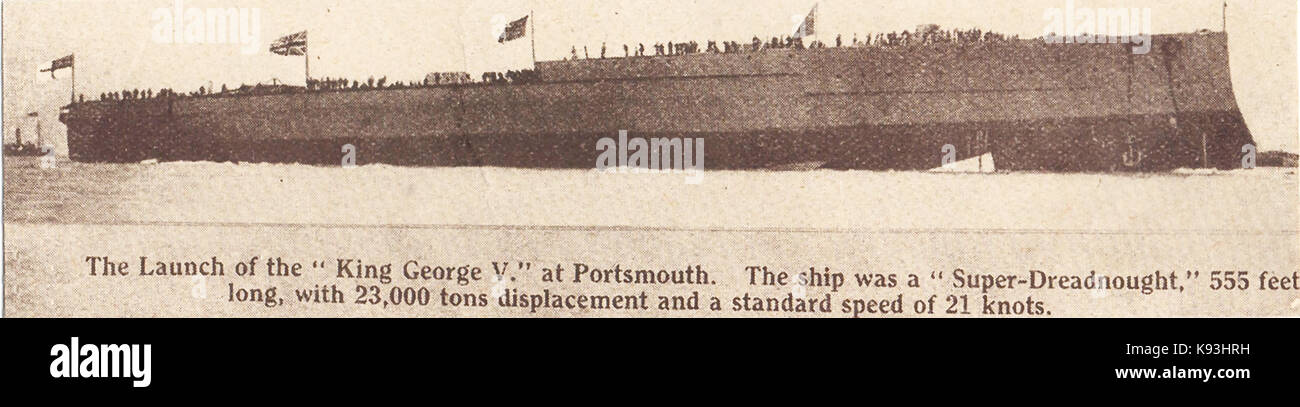 1911 - Lancio di British dreadnought corazzata HMS King George V Foto Stock