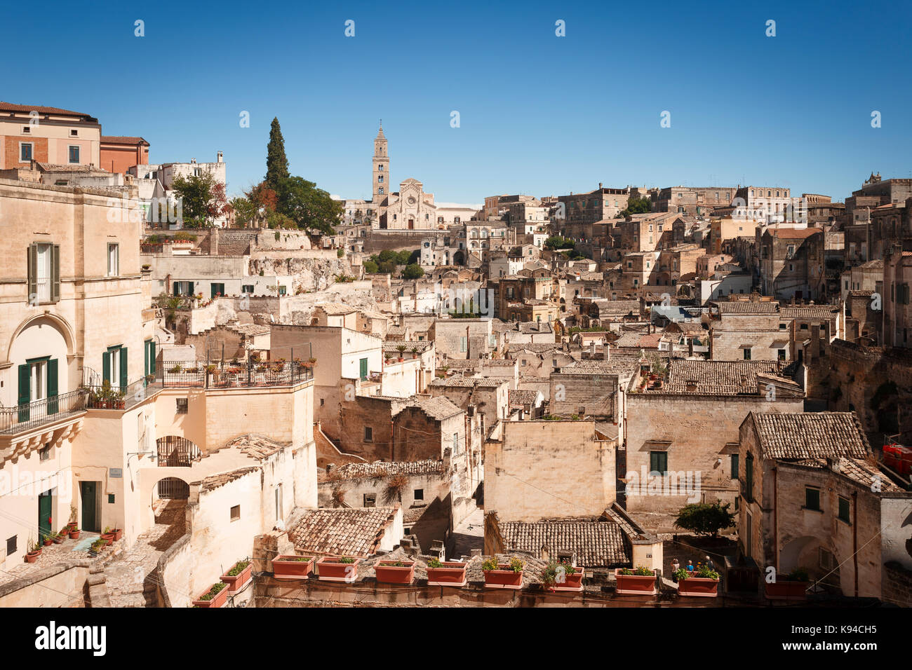 Civita e cattedrale, Sassi di Matera, Basilicata, Italia. Foto Stock