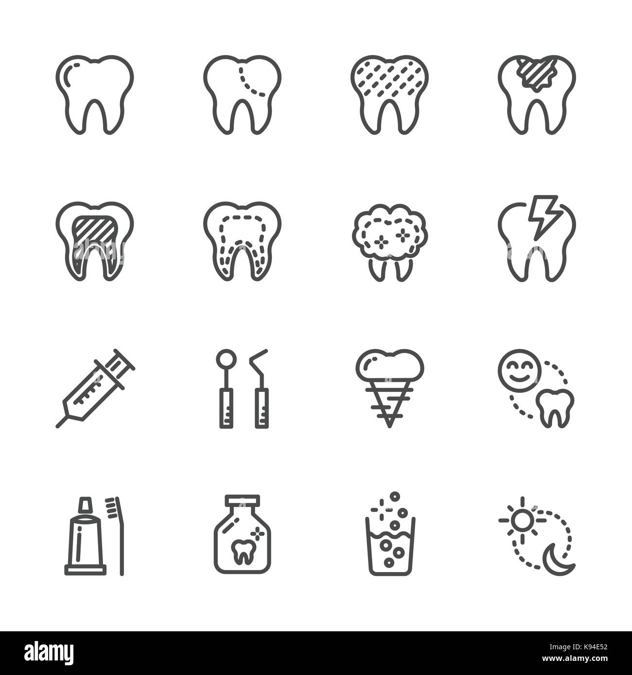 Dente e dental , sanitari e medici icone. linea del vettore delle icone Illustrazione Vettoriale