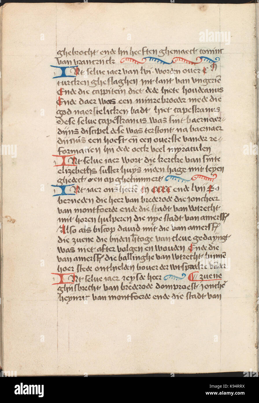 Una pagina di manoscritto medievale del "Kattendijkekroniek", datata intorno al 1491, che raffigura eventi storici o narrazioni, con particolare attenzione al folium 531v. Foto Stock