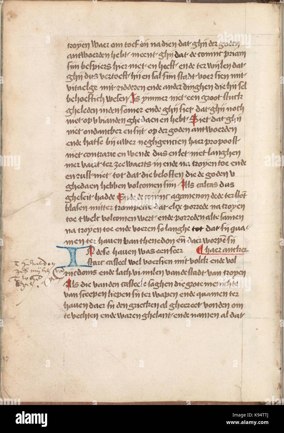 Il Kattendijkekroniek, un manoscritto risalente al 1491 circa, è un testo storico che fornisce approfondimenti sulla storia medievale europea, concentrandosi in particolare sugli eventi relativi alla regione di Kattendijk e al suo contesto culturale durante la fine del XV secolo. Foto Stock