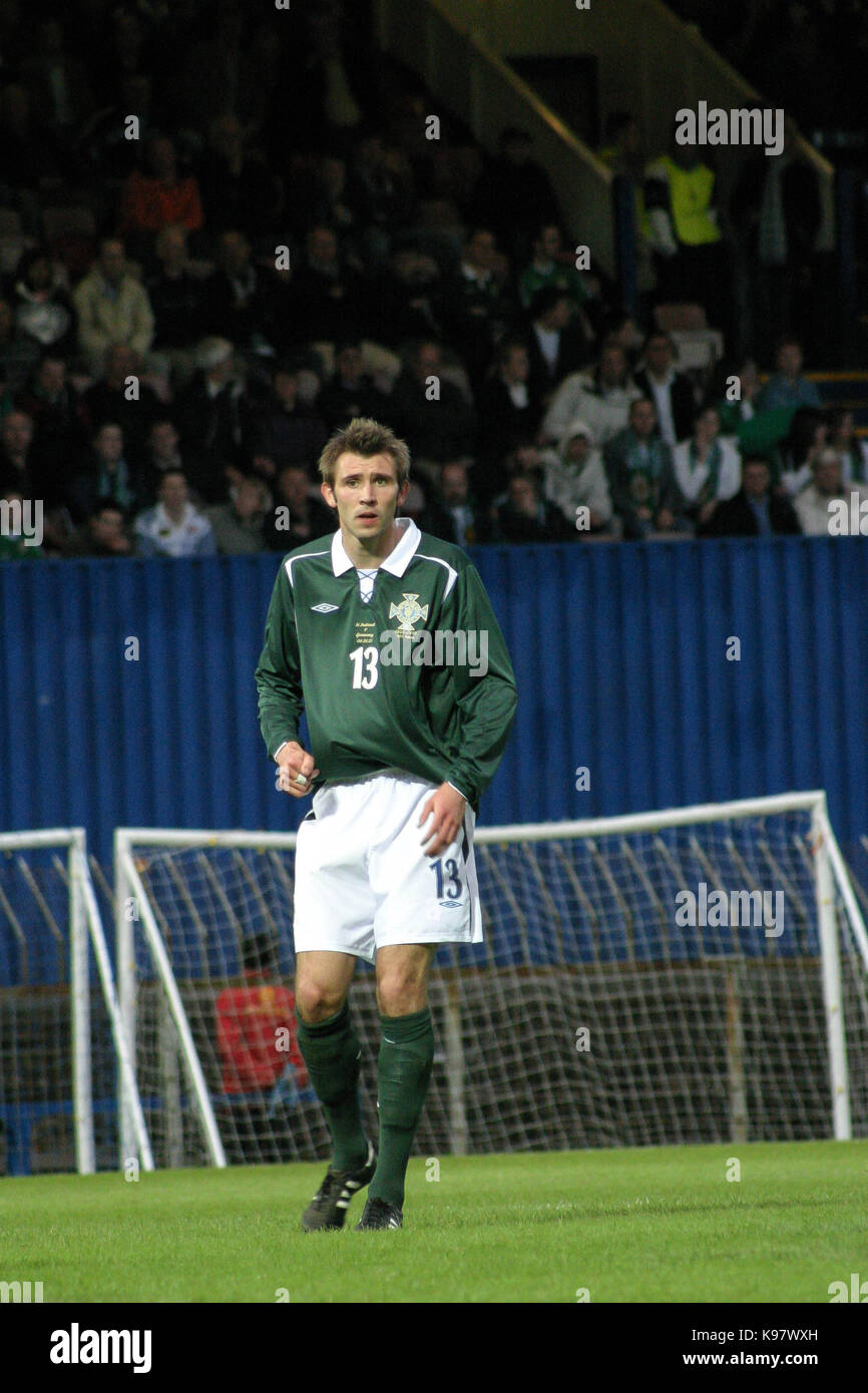 Irlanda del Nord / Germania a Windsor Park, a Belfast il 04 giugno 2005. gareth mcauley Irlanda del Nord (13). Foto Stock