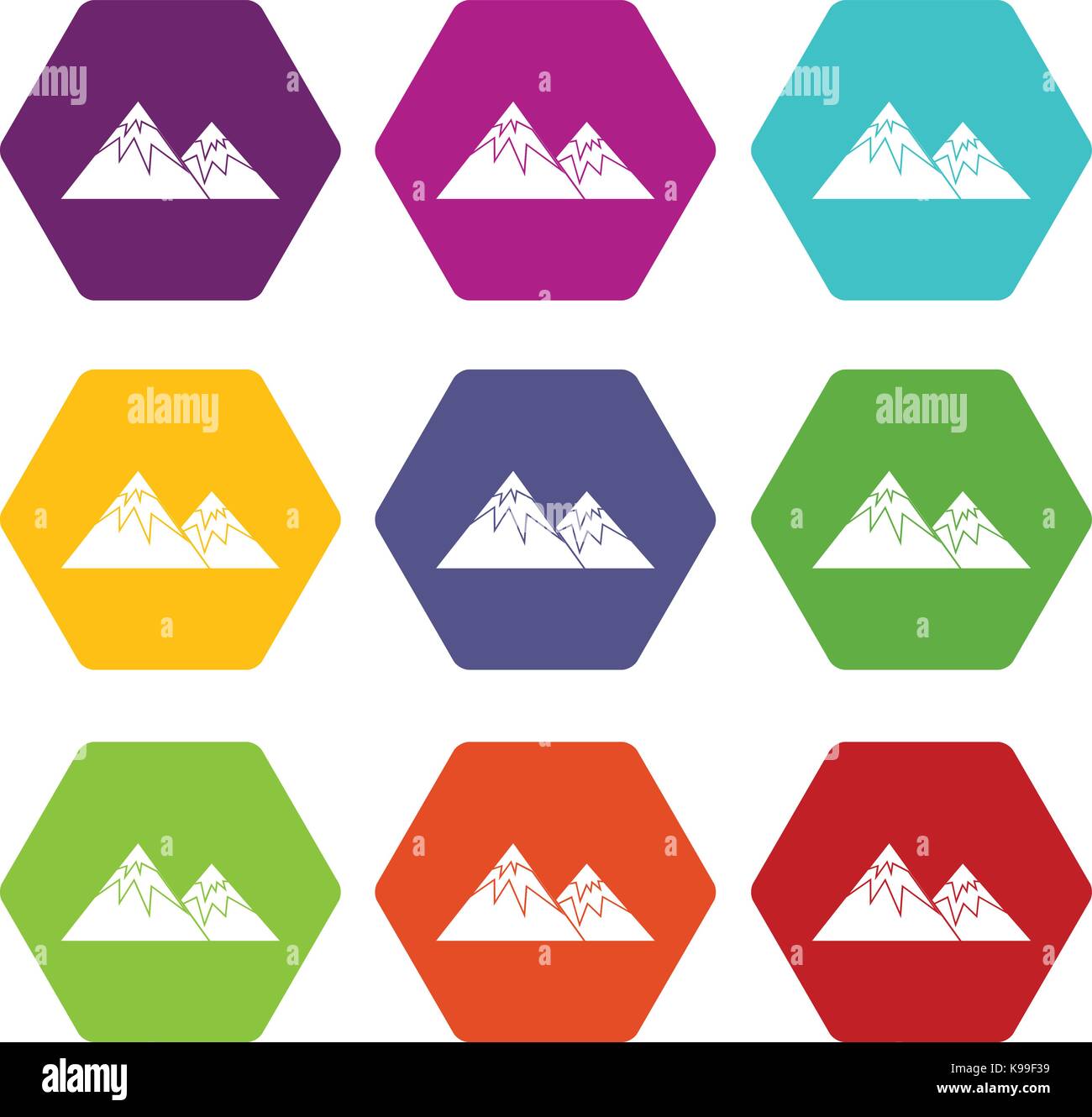 Alpi svizzere di set di icone hexahedron colore Illustrazione Vettoriale