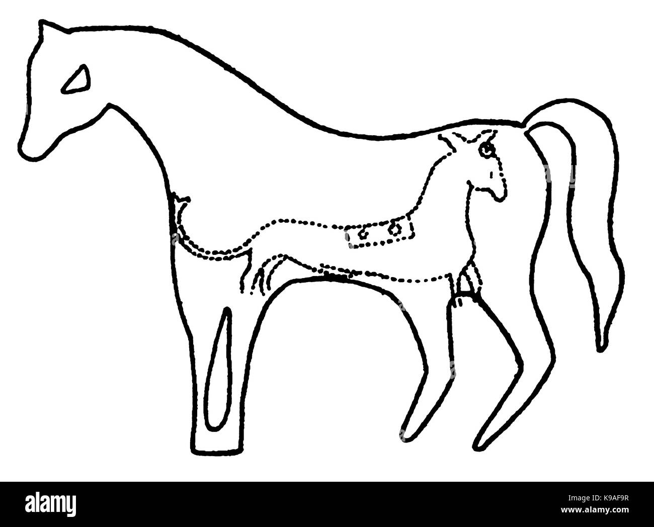 Illustrazione di Westbury Chalk White Horse come appare oggi mostrando come esso copre le antiche al di sotto Foto Stock