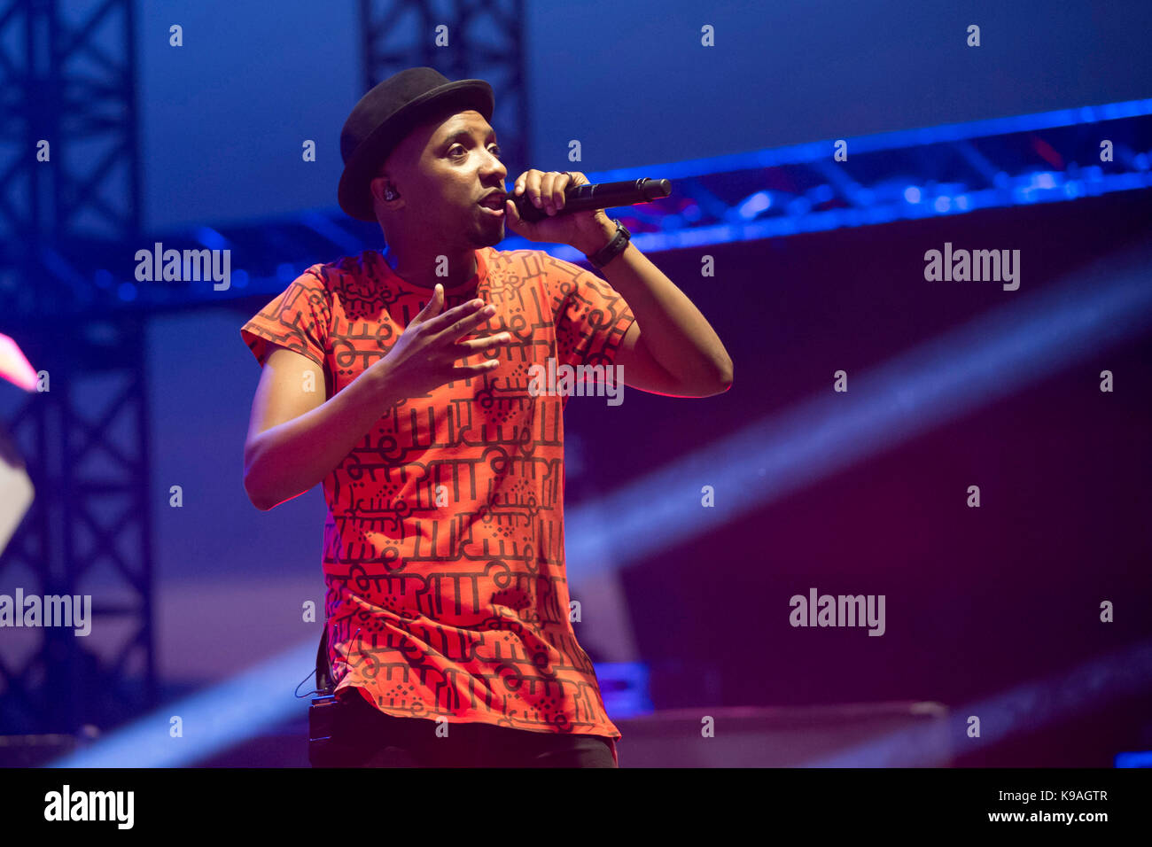 Cantante Rap Soprano in concerto a Juan-les-Pins nel 2015/07/23<br><br> Foto Stock