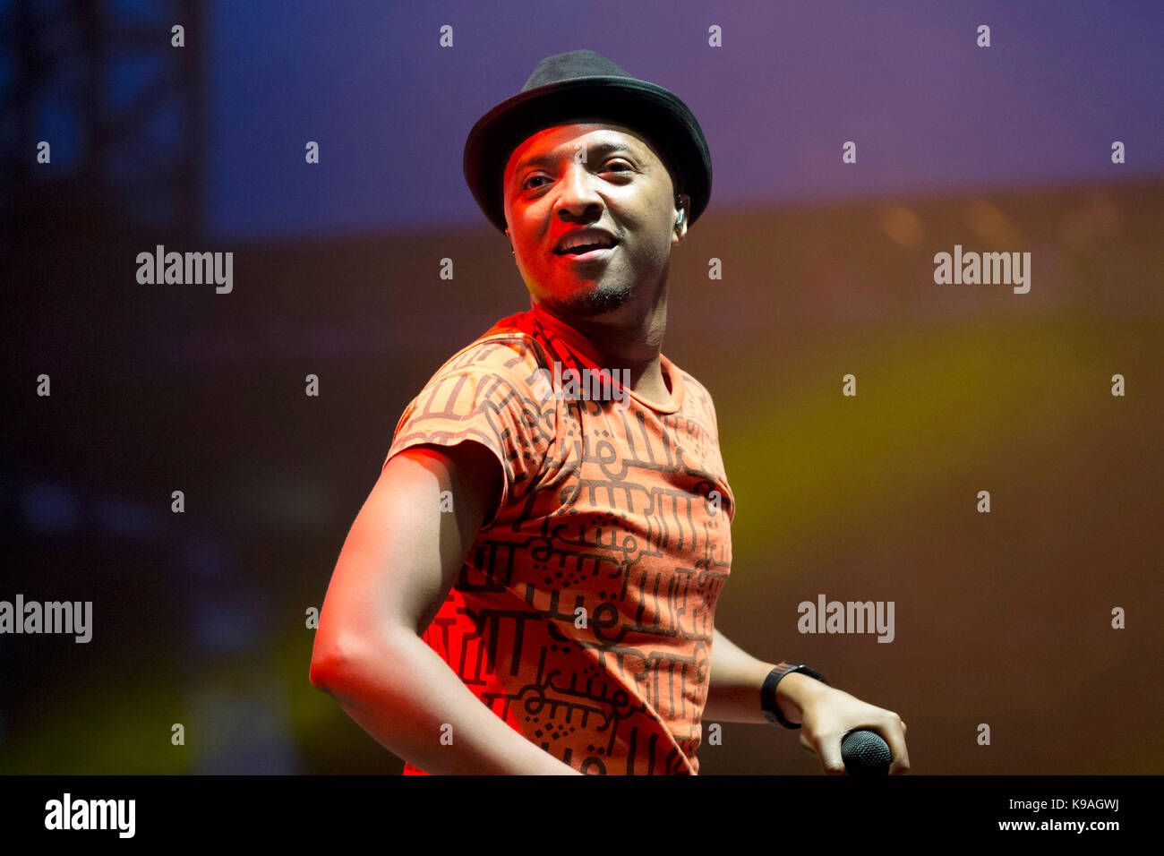 Cantante Rap Soprano in concerto a Juan-les-Pins nel 2015/07/23<br><br> Foto Stock