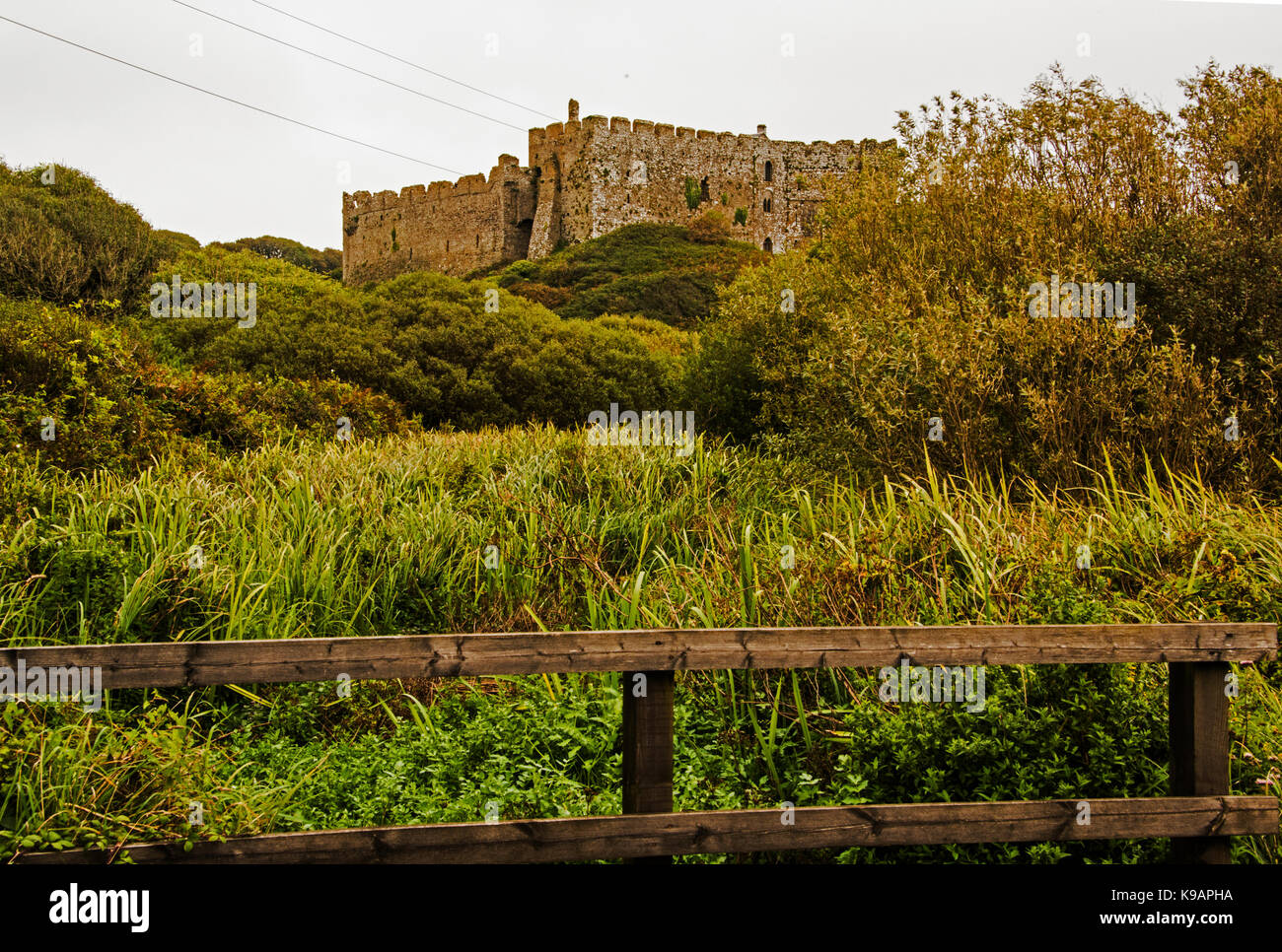 Manorbier Castle, Pembrokeshire, Galles. Regno Unito Foto Stock