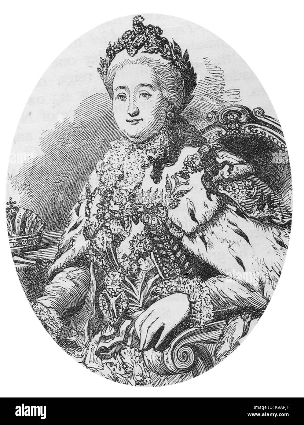 Un 1910 stampato ritratto di Caterina la Grande (Caterina II di Russia) - ex princess Sophie Anhalt-Zerbst di Stettino (ora Szczecin Polonia), Pomerania, la Prussia Foto Stock