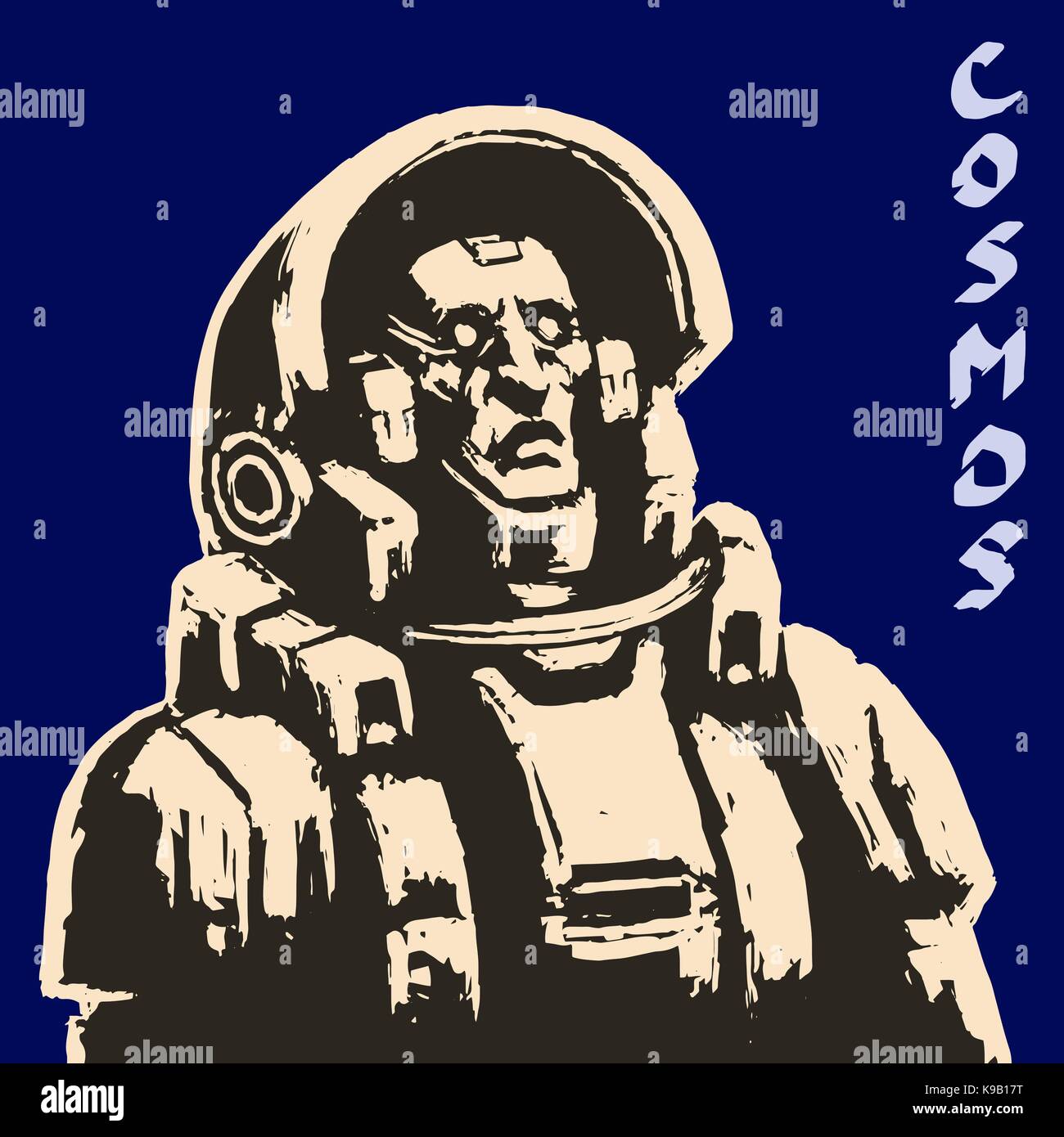 Spaceman schizzo su sfondo nero. cool science fiction spaceman coperchio. grave carattere in tuta spaziale. giorno di astronautica. freehand drawi digitale Illustrazione Vettoriale
