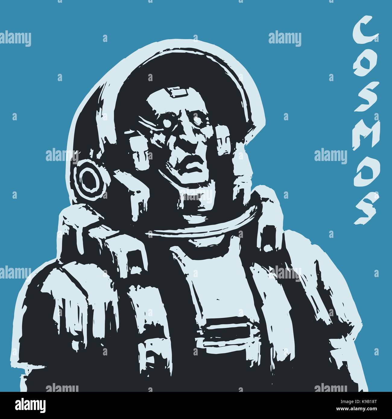 Astronauta schizzo su sfondo nero. cool science fiction spaceman coperchio. grave carattere in tuta spaziale. giorno di astronautica. freehand disegnare digitale Illustrazione Vettoriale