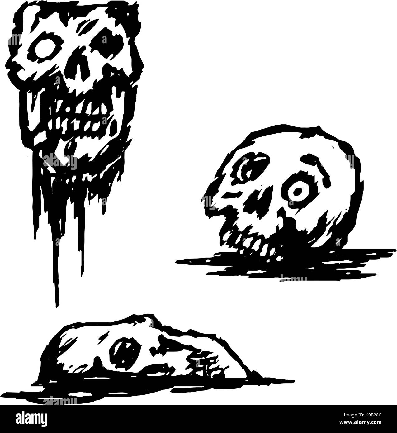 Zombie cranio rotto set. raccolta di orrori. illustrazione vettoriale Illustrazione Vettoriale