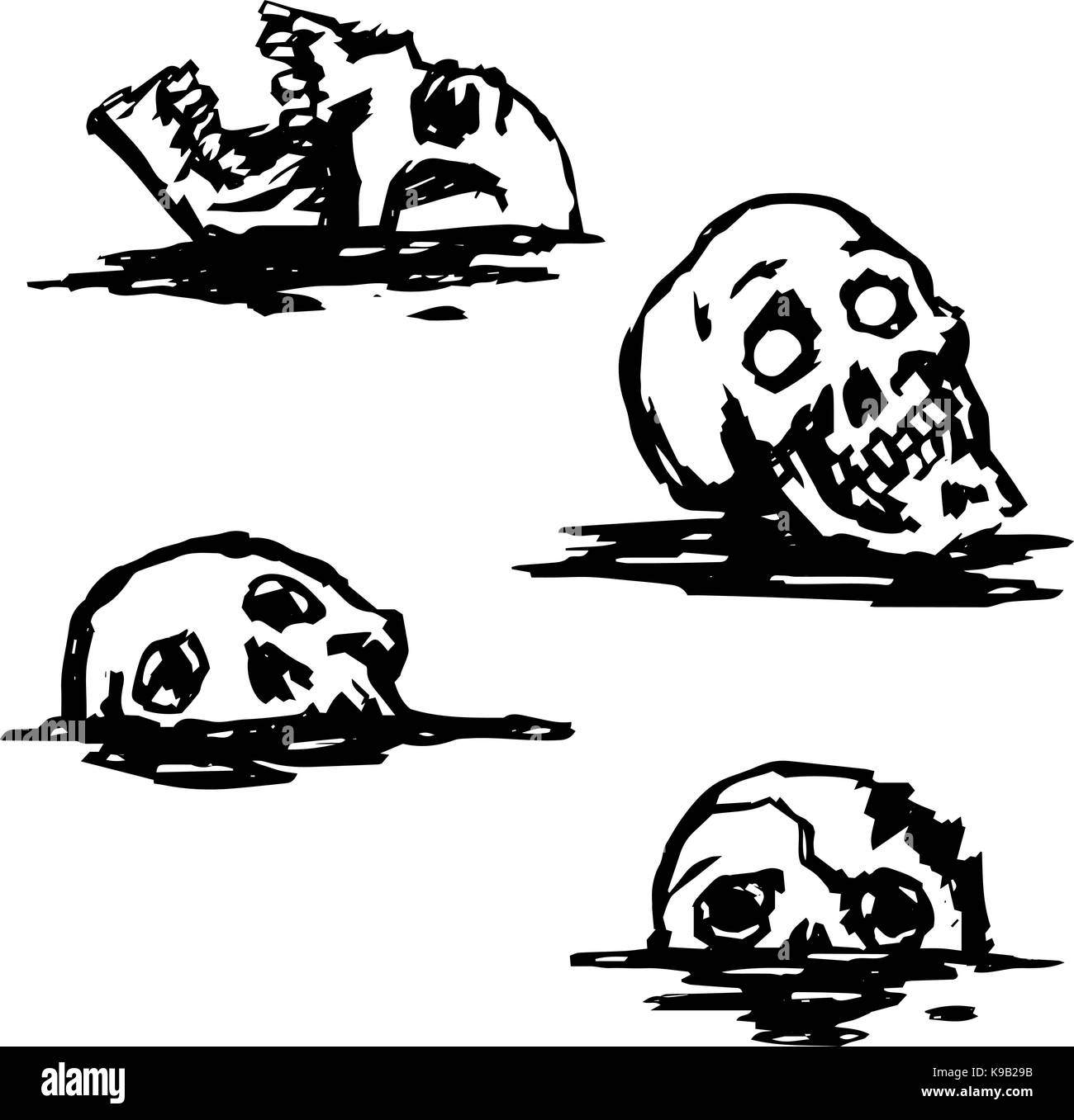 Graphic spooky skull set. raccolta di orrori. illustrazione vettoriale Illustrazione Vettoriale