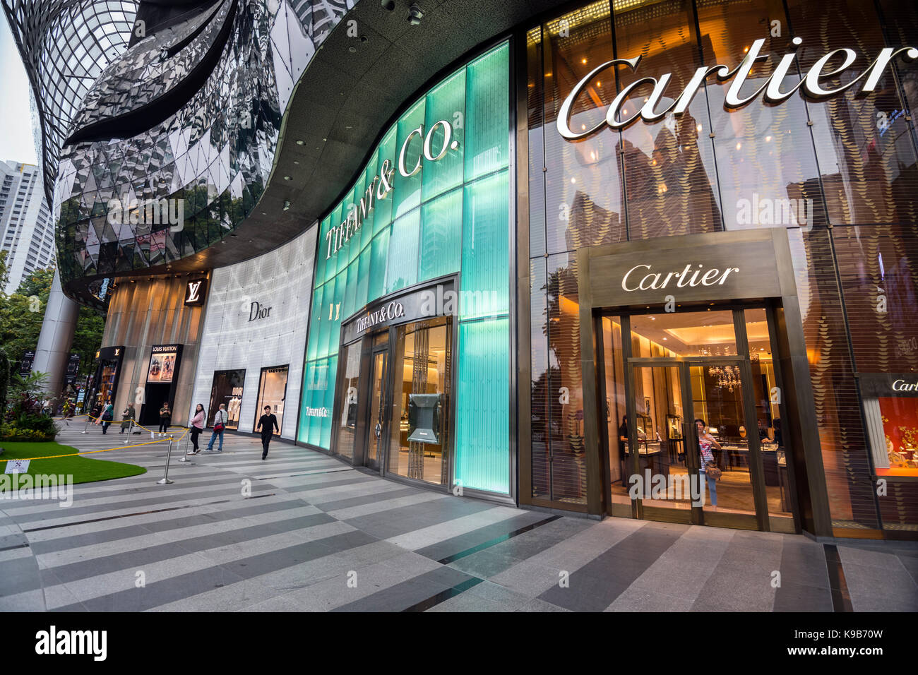 Dior, tiffany e cartier store, ion orchard shopping mall, Singapore Foto Stock