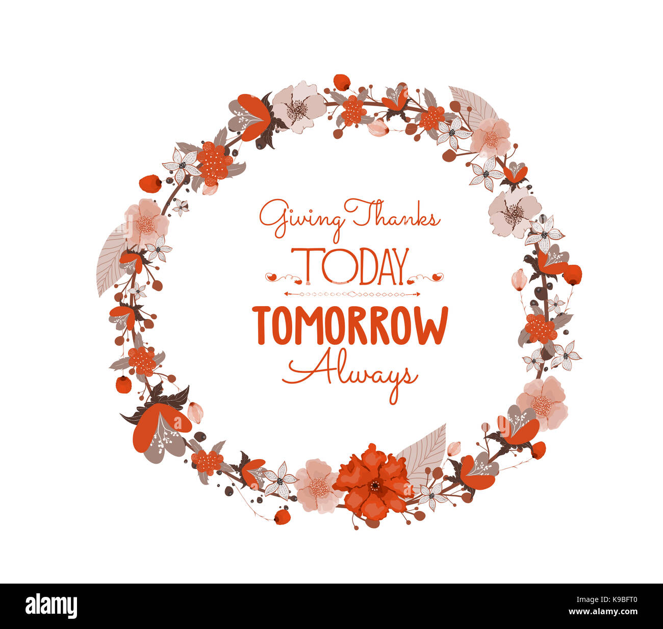 Felice giorno del ringraziamento bigliettino. corona e disegnati a mano le lettere. Foto Stock