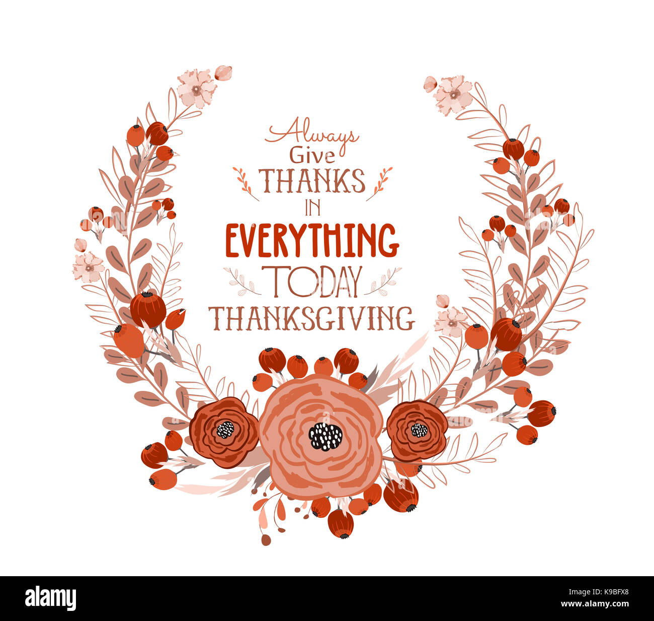 Felice giorno del ringraziamento bigliettino. bird e disegnati a mano lettere Foto Stock